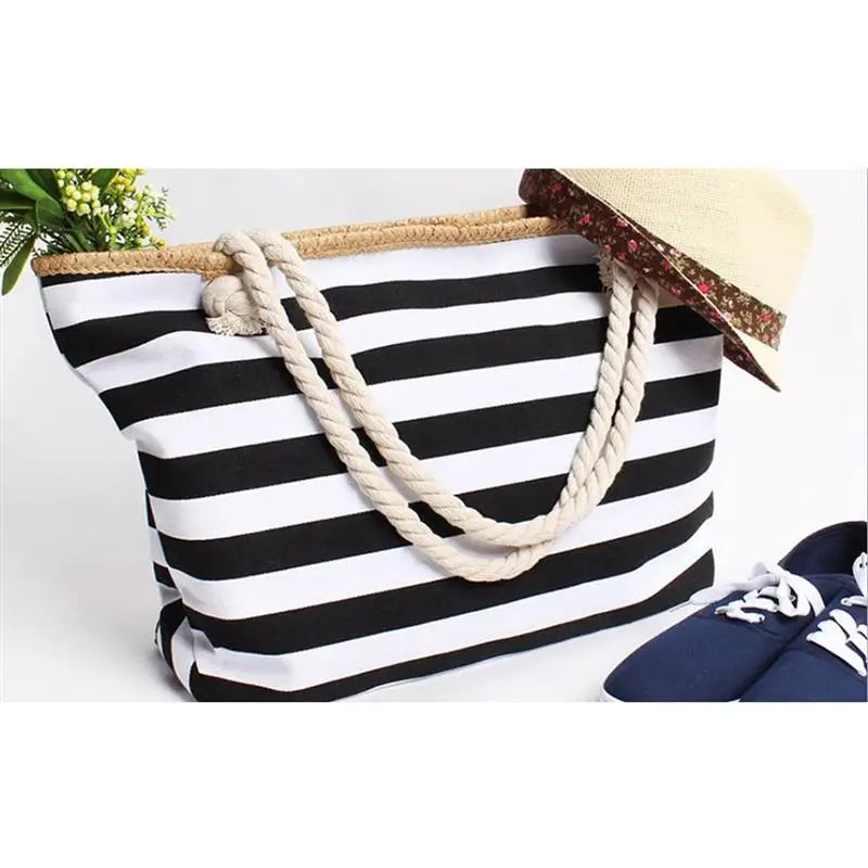 Striped Canvas Beach Bag