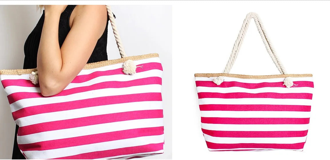 Striped Canvas Beach Bag