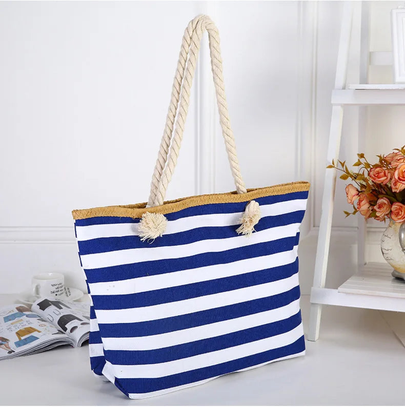 Striped Canvas Beach Bag